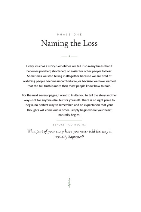 A journal page titled Phase One — Naming the Loss.