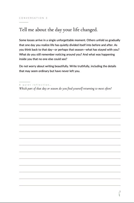 A journal page asking: Tell me about the day your life changed.
