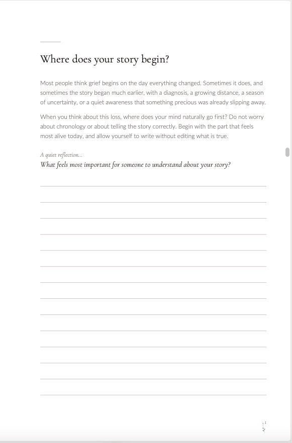 A journal page asking: Where does your story begin?